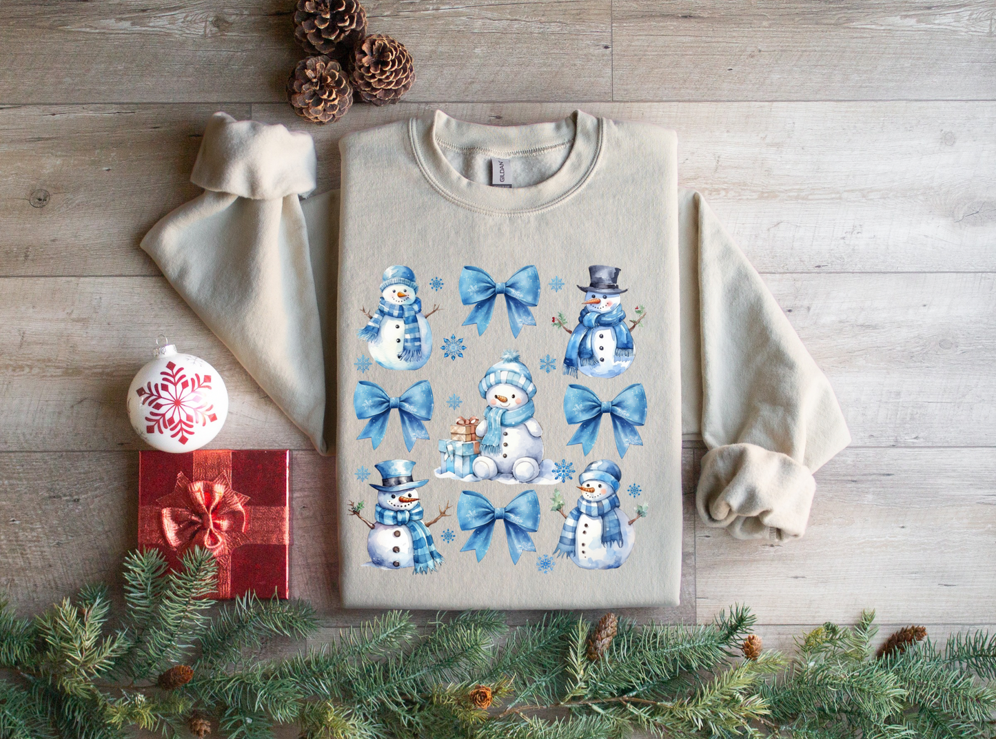 Blue Christmas Snowman Coquette Sweatshirt