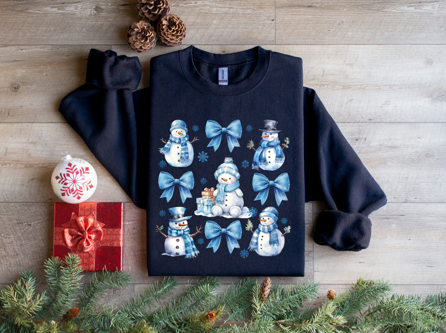 Blue Christmas Snowman Coquette Sweatshirt