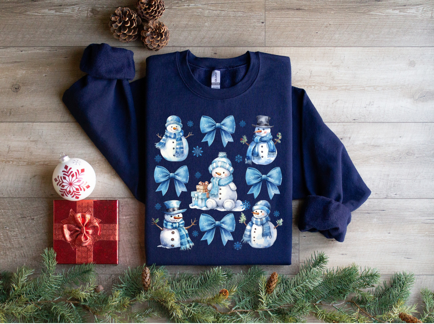 Blue Christmas Snowman Coquette Sweatshirt