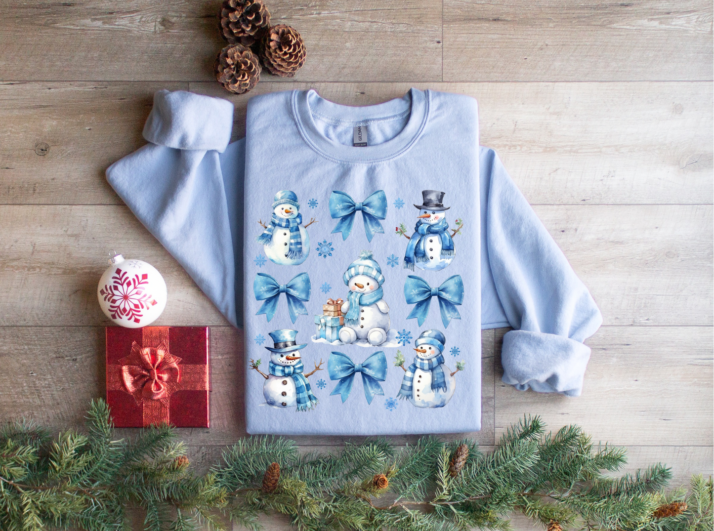 Blue Christmas Snowman Coquette Sweatshirt