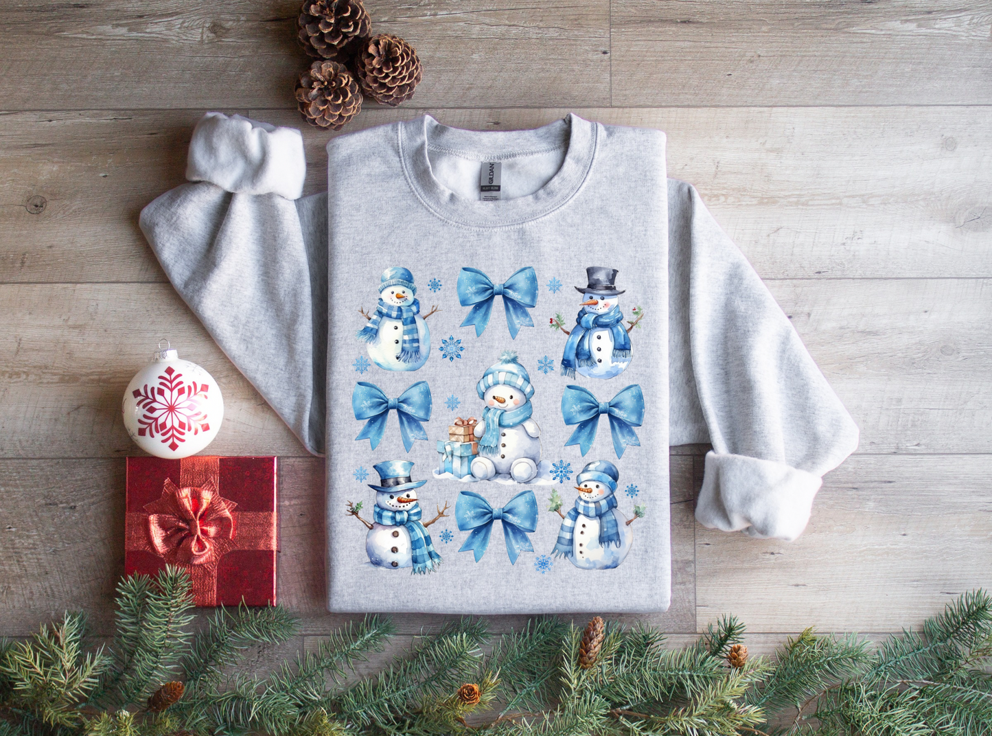 Blue Christmas Snowman Coquette Sweatshirt