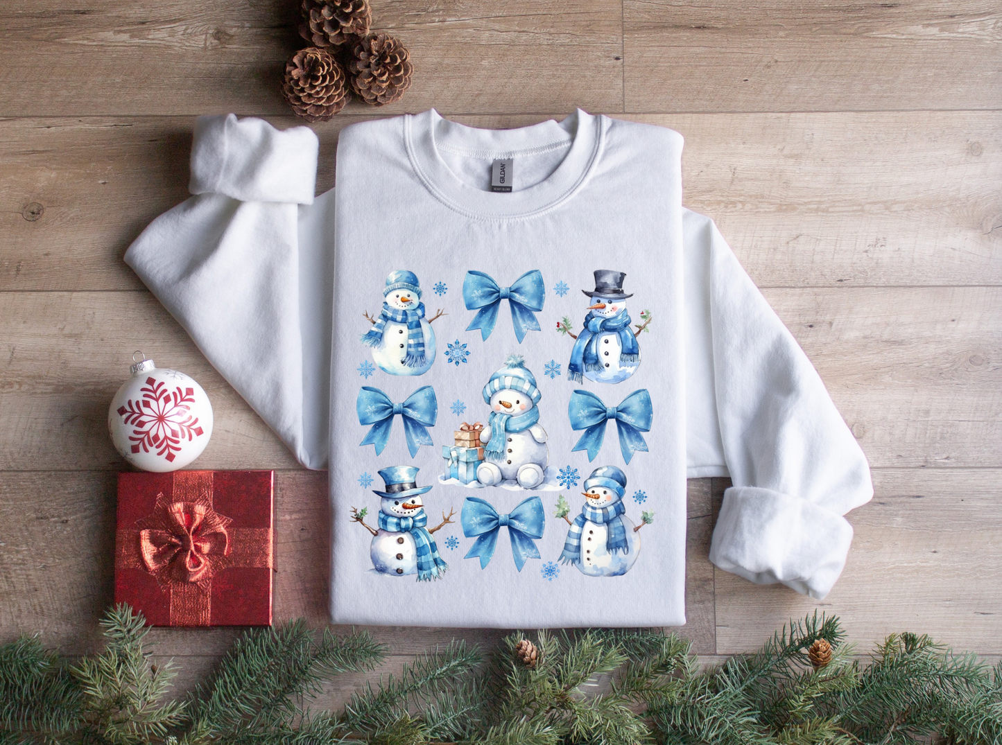 Blue Christmas Snowman Coquette Sweatshirt